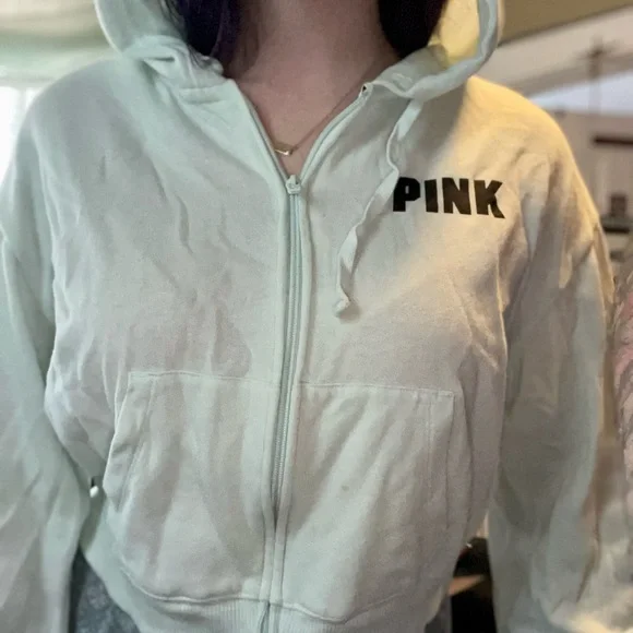 PINK Victoria’s Secret light teal blue/green zip up hoodie sweatshirt size small - Picture 15 of 16